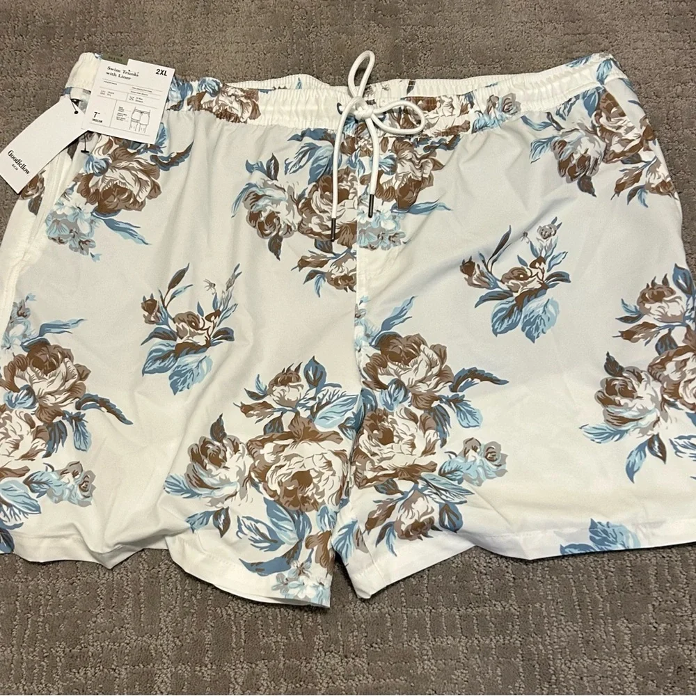 Goodfellow & Co Blue and Brown‎ Floral Swim Trunks